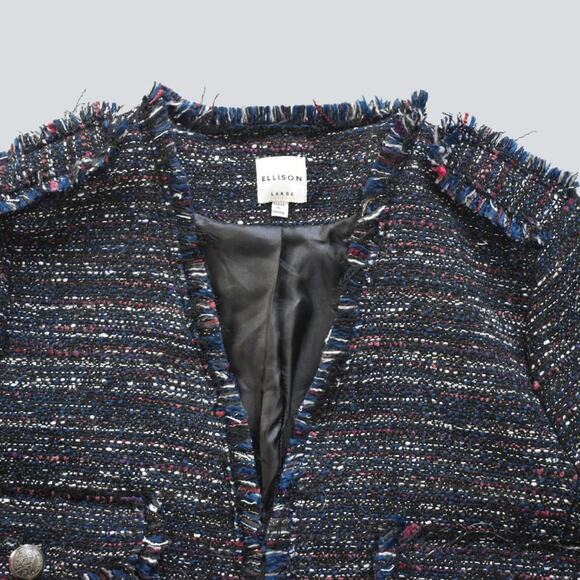 ELLISON Tweed Jacket With Fringe Multi Color Size L - Picture 4 of 8